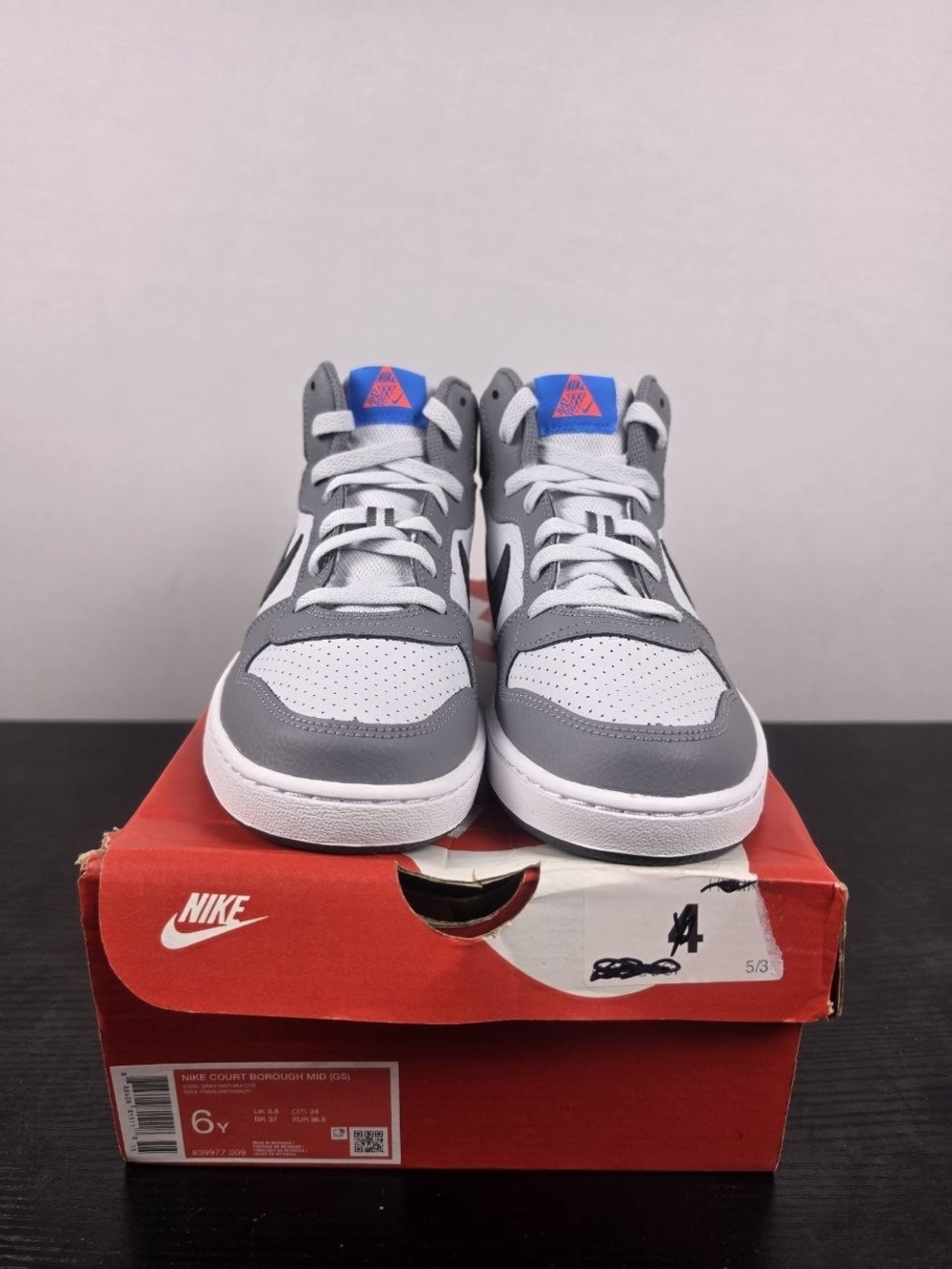 Nike Court Borough Mid GS Size 6Y Grey Blue Pink Sneakers 839977-009